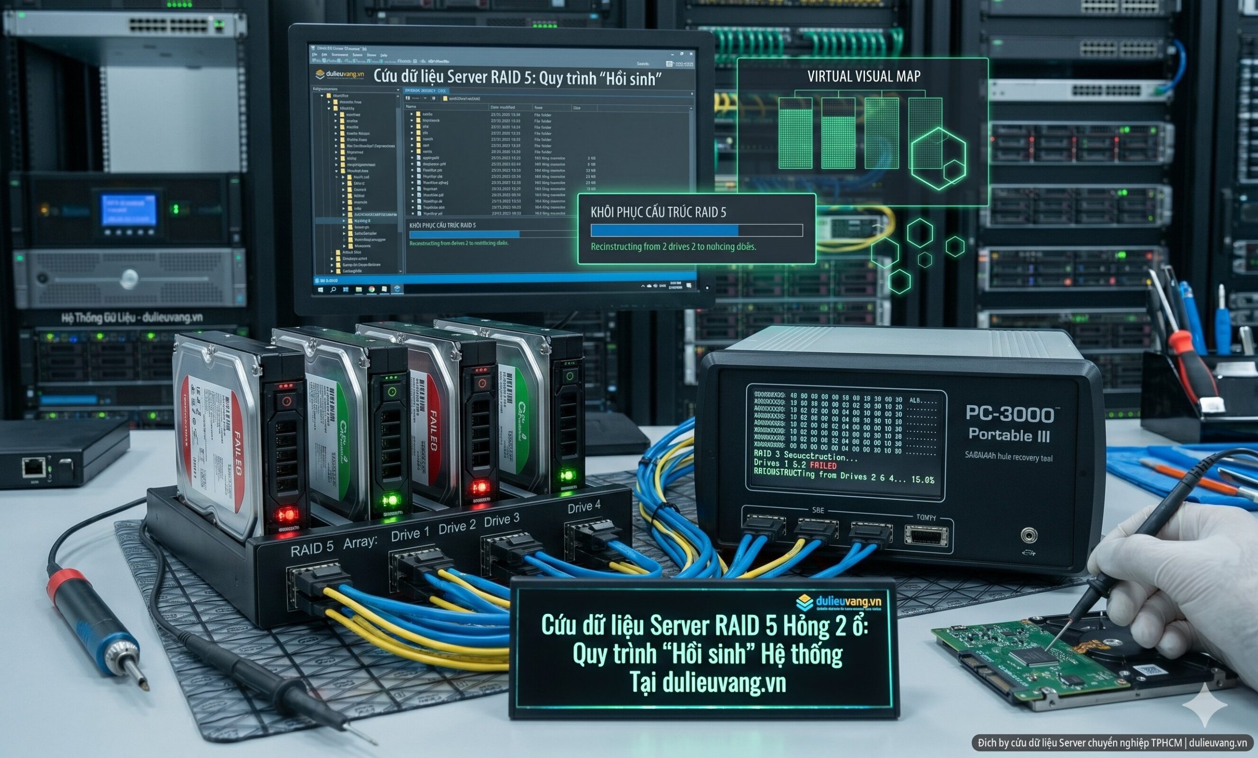 Phục hồi dữ liệu RAID 5 hỏng 2 ổ cứng tại dulieuvang.vn