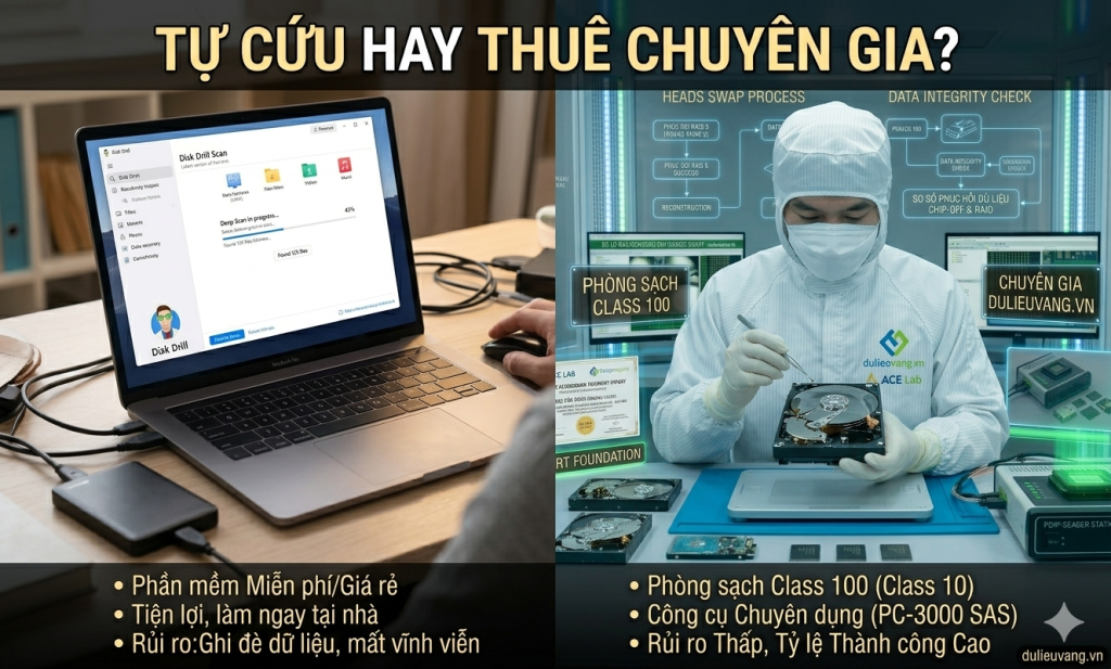 So sánh Phần mềm cứu dữ liệu Miễn phí vs Dịch vụ Chuyên nghiệp 2026: Lựa chọn nào An toàn?