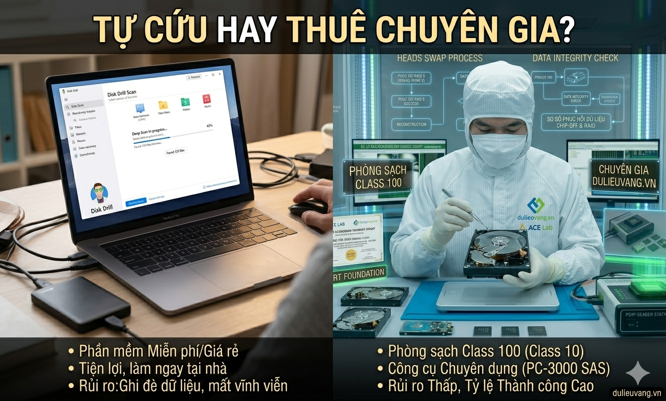 So Sánh Phần Mềm Cứu Dữ Liệu Miễn Phí vs. Dịch Vụ Chuyên Nghiệp