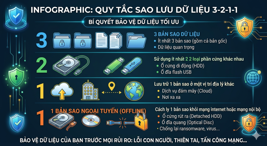 Quy tắc vàng backup dữ liệu 3-2-1-1